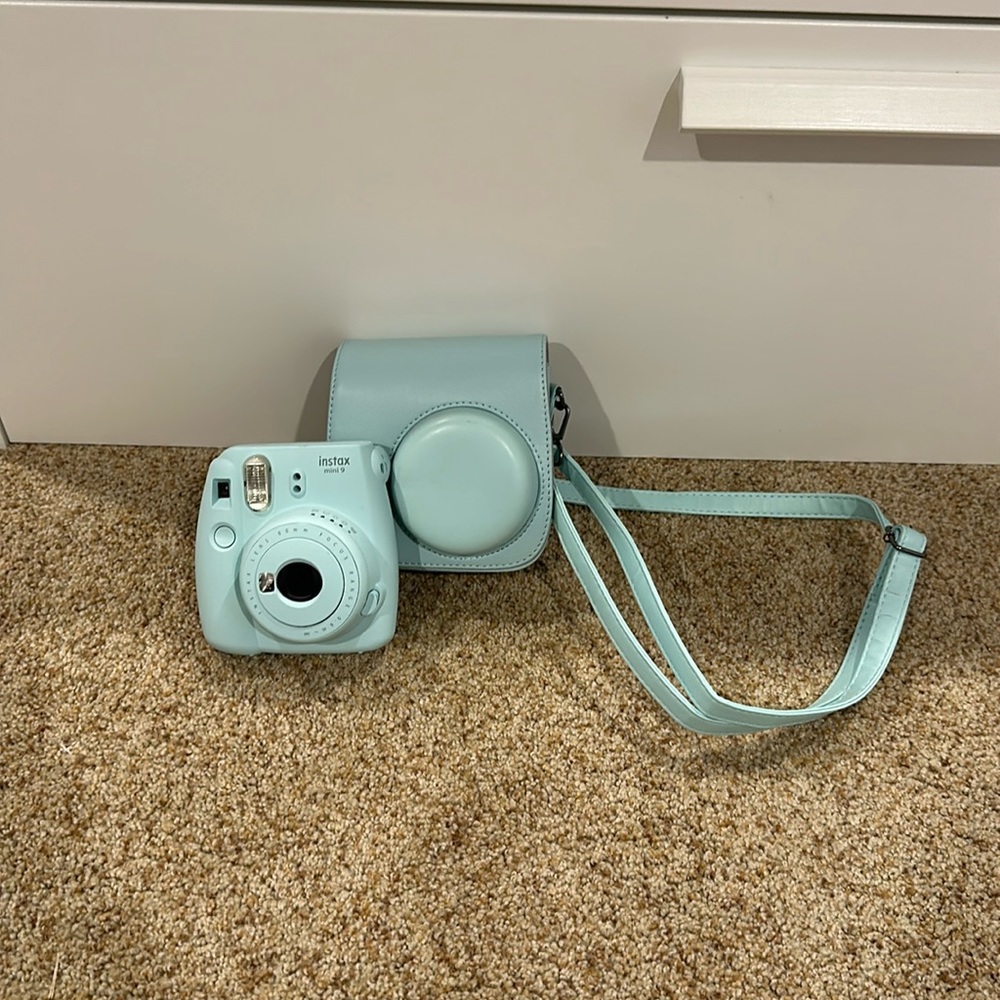 Blue Polaroid Camera and Case